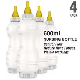 BESS Small Animal Nursing Bottle, No Leak Nipple with Insert, Wide Mouth Bottom Cap Easy Fill and Clean, Control Flow, Non-Collapsing (20oz, 4pk)