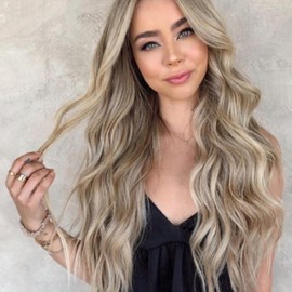 Topyond Golden Brown Color Wigs, Long Synthetic Wig with Mesh Cover, Wavy Curly Hair Extension for Women and Girls, Comfortabe and Breathable