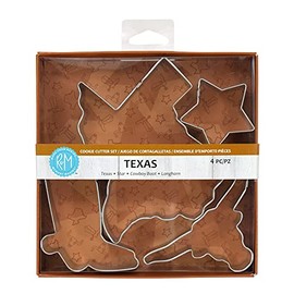 R&M International Texas Cookie Cutters, State, Cowboy Boot, Longhorn, Star, 4-Piece Set
