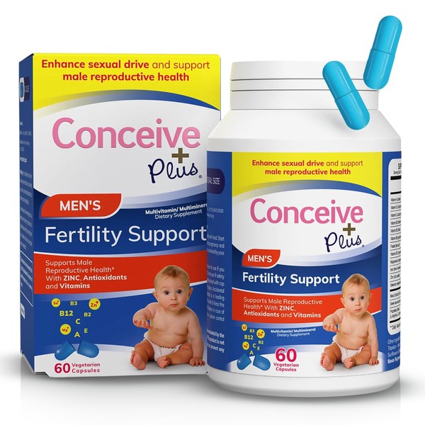 CONCEIVE PLUS Fertility Supplements for Men - Male Fertility Support, Optimal Sperm Count & Motility - Maca, L-Arginine, Zinc, Folate Folic Acid & Magnesium - Prenatal Vitamins for Men – 60 Capsules