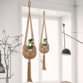 zuduoeoa 2 Packs Jute Hanging Planter, Macrame Plant Hangers Indoor Macrame for up to 8 inch Pot Plant Hanger Crochet Boho for Outdoor Home Decorations, Handwoven, 35 Inchs