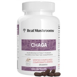 Real Mushrooms Real Mushrooms Chaga Capsules - Organic Mushroom Supplement with Extract Fungal Polysaccharides Immunomodulating Properties Non-GMO, 120