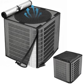 STARTWO 2 in 1 Full Mesh Air Conditioner Covers for Outside with Detachable Waterproof Fabric Top,All Season Outdoor AC Units Cover Against Leaves,Debris,Ice,Snow,24x24x30in