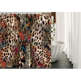 AOYEGO Leopard Print Shower Curtain with Hooks African Animal Cheetah Wildlife Spotted Fabric Shower Curtain Decorative 60x72 Inch Polyester for Bathrooms Bathtubs Farmhouse