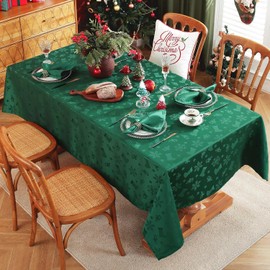 Honellaty Christmas Rectangular Tablecloth, Spillproof Wrinkle Resistant Jacquard Table Cloth with Christmas Holiday-Themed Patterns for Dining Room & Holiday Decoration (Green,60" x 84" (6-8 Seats))
