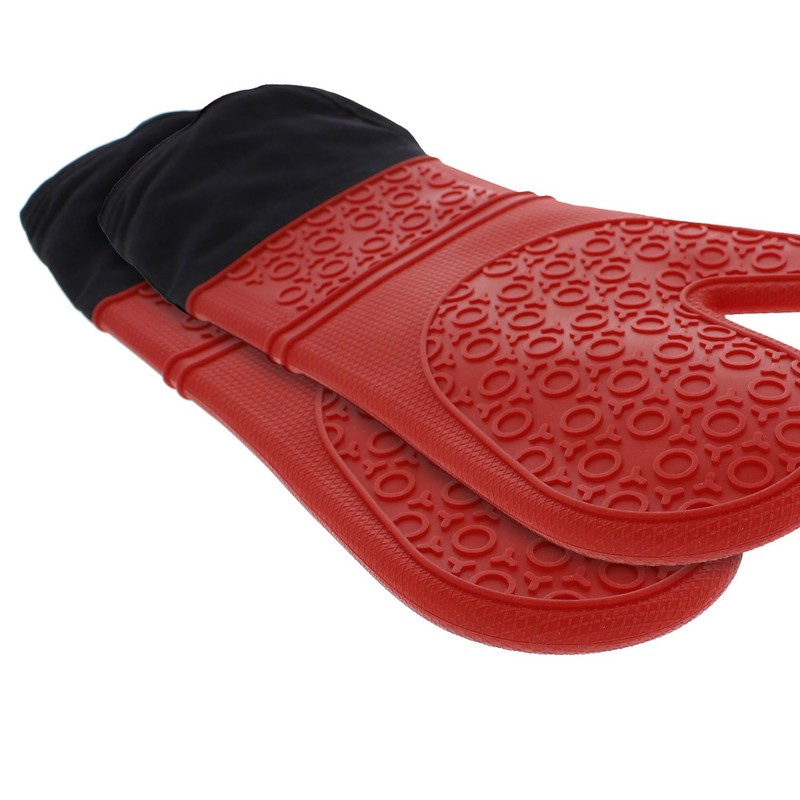 Elbee Home Premium Silicone Long Oven Mitts Quilted Cotton Lining