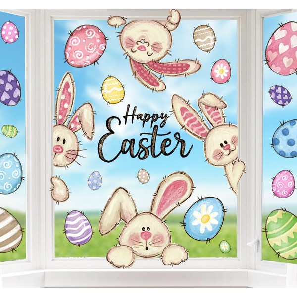 DIYDEC DIYDEC 6 Sheets Easter Window Clings Happy Easter Bunny