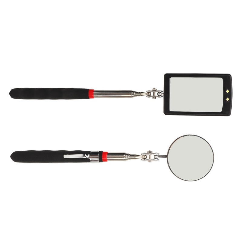 2Pcs Telescoping Inspection Mirror Set LED Lighted Flexible Retractable Pickup