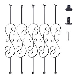 VEVOR Staircase Metal Balusters, 44'' x 1/2" Galvanized Steel Decorative Banister Spindles, 5 Pack S Shape Deck Baluster, Hollow Satin Black Spiral Stair Railing with Shoes & Screws