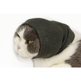 DDFS Cat Snood Ear Muffs,Calm Head Covers Blow Drying-Anxiety & Stress Relief - Cat Ear Wrap Injury Grey S