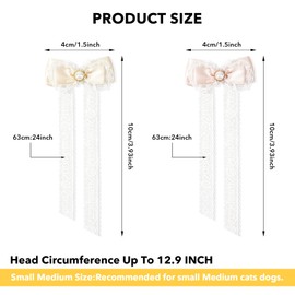 HOWWFALY 2PCS Cat Bow Hat with Lace, Adjustable Bow Collar Set Pet Princess Costume for Halloween Christmas, Cat Dog Birthday Party Apparel
