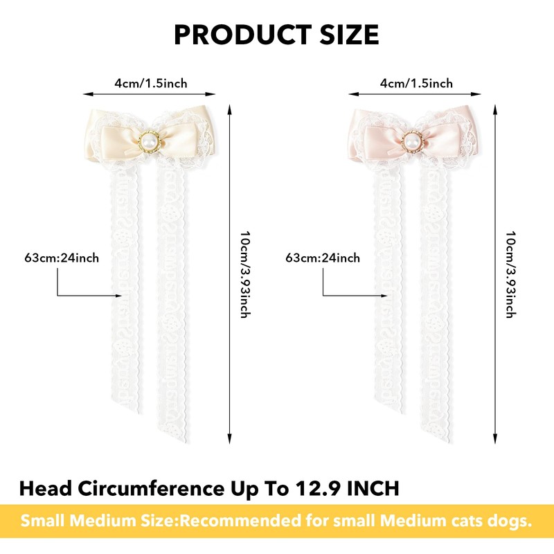 HOWWFALY 2PCS Cat Bow Hat with Lace, Adjustable Bow Collar