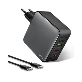 USB C Ladegerät GaN 100W 2C+1A 3 Port USB-C Netzteil PPS Schnellladegerät PD Charger kompatibel mit MacBook Pro/Air, Pad Pro/Air, Phone 15/15 Pro Max/14, Galaxy S24 Ultra, Pixel, Steam Deck