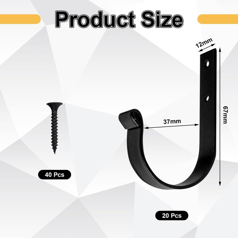 Scettar 20 Pcs Black Hooks for Hanging, Black Single Hook