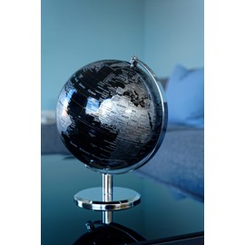 Globe with 20 cm Diameter - Lunar - Chrome Metal Base - Movable Axle - Black, Silver - TROIKA Original