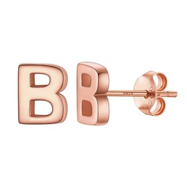 Letter Initial B Earrings Ear Studs Cute Pink Sterling Silver Rose Gold Plated Stud Earrings Women