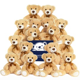 SNOWOLF 16 Pcs Teddy Bears Bulk Baby Shower, 13.7 inch Small Teddy Bear Stuffed Animal Toys for Christmas Valentine's Mother's Day Centerpieces Decorations for Kids Adults, Light Brown