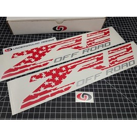 ZR2 Off Road Decals (2pk) American Flag Truck Bedside Fender Stickers Fits 2015-2025 Chevy Silverado Colorado 4x4 (Gloss Red & Silver)