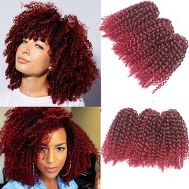 3pcs/pack bob Kinky Curl 8 Inch Afro Kinky Twist Hair Soft Synthetic Crochet Braiding Hair Extention (1B/BURG)