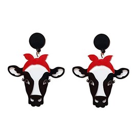 Funny Animal Head Acrylic Dangle Earrings Cute Square Asymmetric Cat Zebra Cows Cartoon Drop Earrings Exaggerated African Bohemian Fashion Lovely Declaration Jewelry for Women Gifts-B stud cow