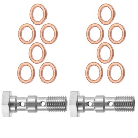 MACHSWON Car 2 Pieces Stainless Steel Thread Turbo Brake Line Banjo Bolt with Copper Washers Double Banjo Bolt 31 mm Length AN3 3/8-24