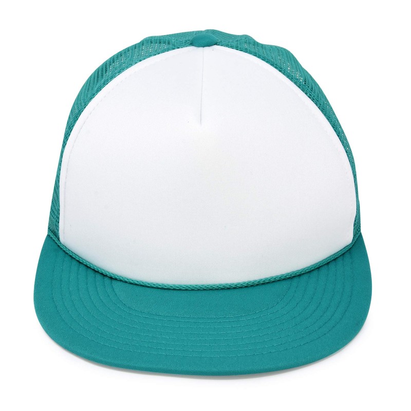 Flat Billed Trucker Cap with Mesh Back Hat in Teal