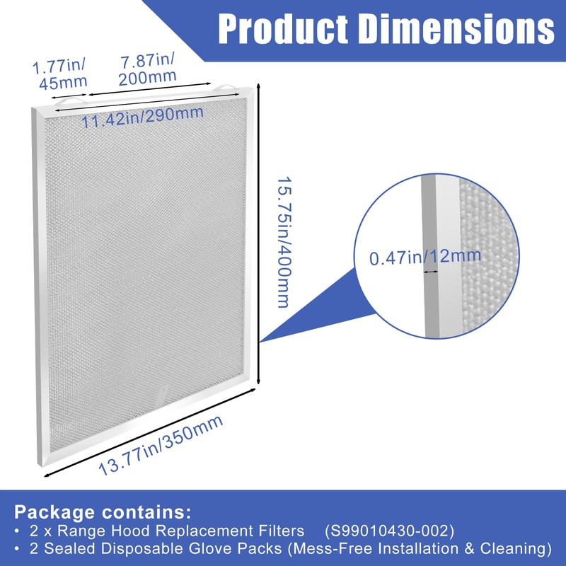 S99010430-002 Range Hood Filter 15-3/4" x 13-7/8" x 3/8"(2-Pack,5-Layer Aluminum