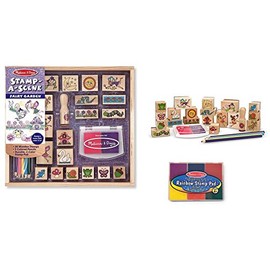 Melissa & Doug Wooden Stamp Set Bundle - Stamp a Scene - Fairy Garden and Bonus Rainbow Stamp Pad