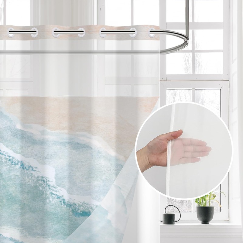 Caheansi No Hook Shower Curtain with Snap in Liner, Hotel