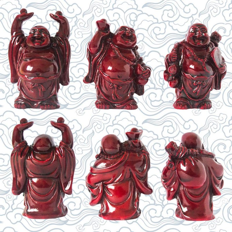 Addune Set of 6 Laughing Happy Buddha Statue Resin Figurines