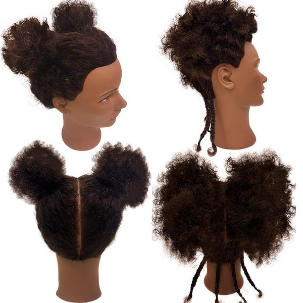 Afro Curly Mannequin Head with 100% Human Hair Curly Hair Hairdresser Hair Styling Cosmetology Manikin Head Doll head for Hairdresser Practice Styling Dye Braiding with Clamp Stand