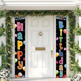 Decoraciones de feliz cumpleaños para niños y niñas, colorido cartel de cumpleaños, puerta de porche, decoración de fiesta de cumpleaños, fondo para decoración de interiores y exteriores, 72 x 12