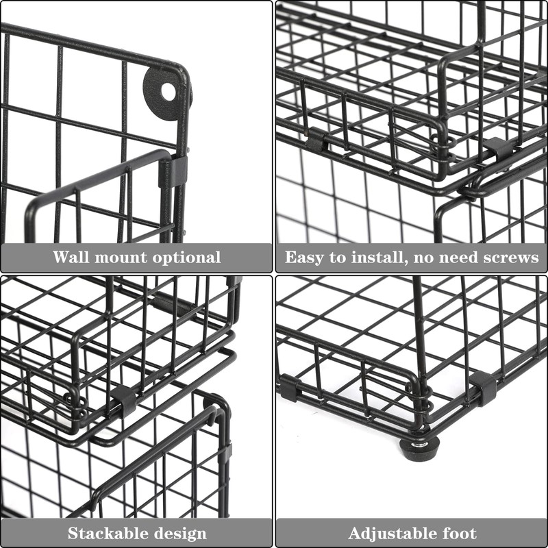 X-cosrack Stackable Wire Basket 3 Tier Countertop& Wall Mounted Metal