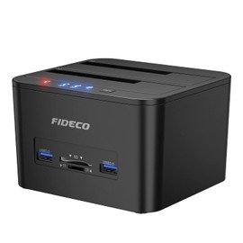 FIDECO Estación de Acoplamiento Disco Duro HDD USB 3.0, con Función de Clonación sin Conexión para HDD SSD SATA de 2,5" y 3,5",Capacidad de 32 TB,Compatible con Tarjeta TF y SD,Windows/Mac OS/Linux