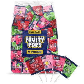 Joly Rancher Bulk Lollipops Candy Variety Pack - 2 Pound Suckers Assorted Flavors Cherry, Watermelon, Green Apple & Pink Lemonade - Approx. 120 Individually Wrapped Lollipop for Parties, Candy Buffets & Treat Bags