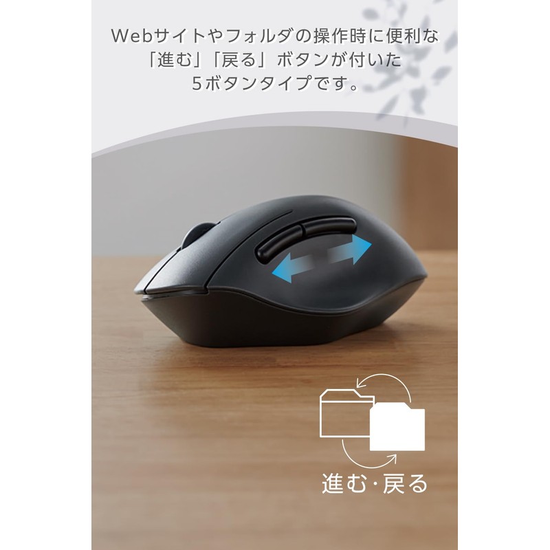 ELECOM SHELLPHA Wireless Mouse, Silent, 5 Buttons, Bluetooth, Wireless 2.4GHz