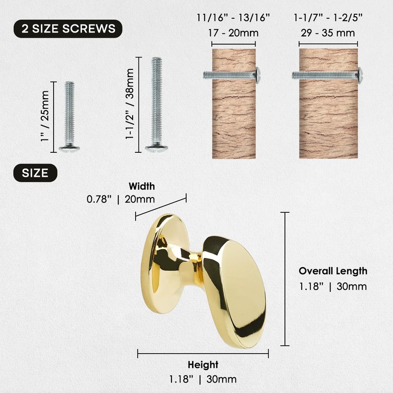 FURFITT 10 Pack Polished Gold Cabinet Knobs Solid Zinc Alloy