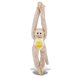 DolliBu White Squirrel Monkey with Yellow Easter Egg Plush and Name Personalization - Cute Stuffed Animals for Easter Basket, Easter Egg Stuffed Animal Spring Toys for Girls, Boy, Baby - 21 Inches