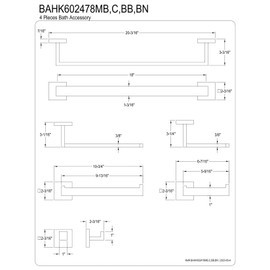 Kingston Brass BAHK602478BN Lasdun 4-Piece Bathroom Accessory Set, Brushed Nickel Towel-Bars