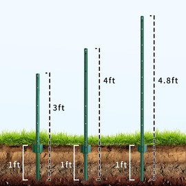 HuaSheWJ Metal Fence Post 3 Feet Green, Pack of 10, T Post for Wire Fence, No Dig Steel U Posts Fencing for Lawn Garden Wire Mesh Fences Poles Sign Outdoor