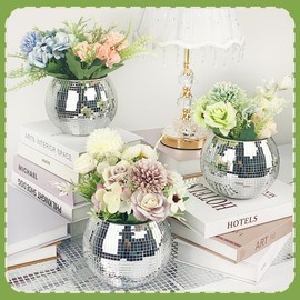 Jamceoceo 4 PCS Disco Ball Vase,Disco Ball Candle Holder 5x6inches Disco Party Decorations Mirrored Disco Ball Planter,Living Room Bedroom Dining Table Perfect Decoration for Wedding Party Birthday