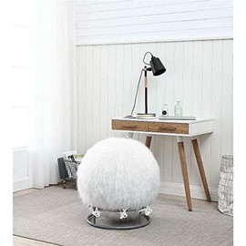 J&V TEXTILES 65 Inch Posture Fuzzy Exercise Yoga Ball Chair Set (Ivory)