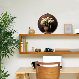 cvjutf Vintage Mexican Flower Wall Art Decor Framed, Cactus Plant floral Round Wall Decor, Mexican Botanical Canvas Prints Art for Bathroom Bedroom Living Room, 10x10 Inch