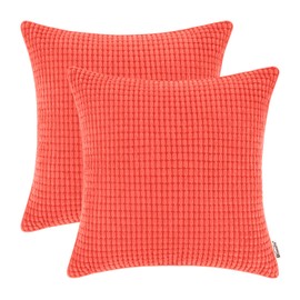 BRAWARM Pack of 2 Cozy Throw Pillow Covers Cases for Couch Sofa Home Decoration Supersoft Corduroy Corn Striped with Piping Both Sides 18 X 18 Inches Living Coral
