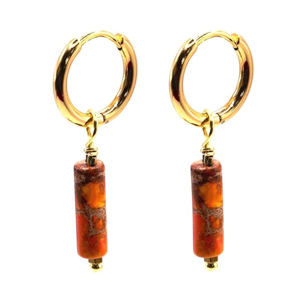 MAJALE Small Hoop Earrings 13mm Natural Stone Hypoallergenic Surgical Steel