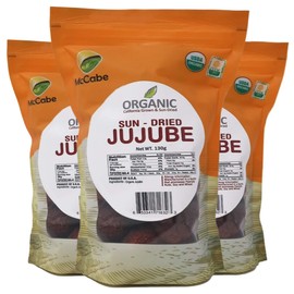 McCabe Organic Sun-Dried Jujube - Dried Jujube Fruits Tea USES only no sugar, no machine dried, Rich with Vitamin D & Minerals | USDA and CCOF Certified | Product of USA | 130g (Pack of 3) | No Steamed | No Sugar Added | Very hard ball for boiling or for food ingredients