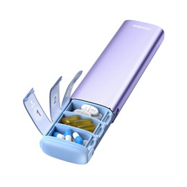 Vaydeer 7 Day Weekly Pill Organizer, Metal Travel Pill Case, Large Capacity Daily Cute Pill Box for Supplements, Pills, Vitamins and Medication (Purple,Small)