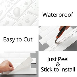 Ecoart Peel and Stick Backsplash 10" X 10" Stick On Kitchen Bathroom Backsplash Subway Peel and Stick Tile (6 Sheets) (Ivory White)