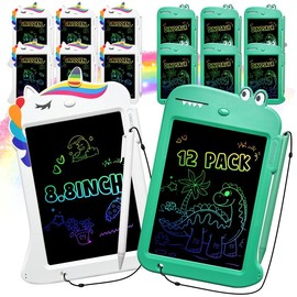 LCD Writing Tablet for Kids - Erasable and Reusable  Toddler Doodle Board in 8.5 inch, Ideal Drawing Pad for Educational Learning Toy for Ages 3-8, Perfect Gift for Girls Boys:_Cartoon 12 Packs