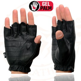Milwaukee Leather SH206 Men's Black Leather Gel Padded Palm Fingerless Motorcycle Hand Gloves W/ ‘Welted’ Design - Medium